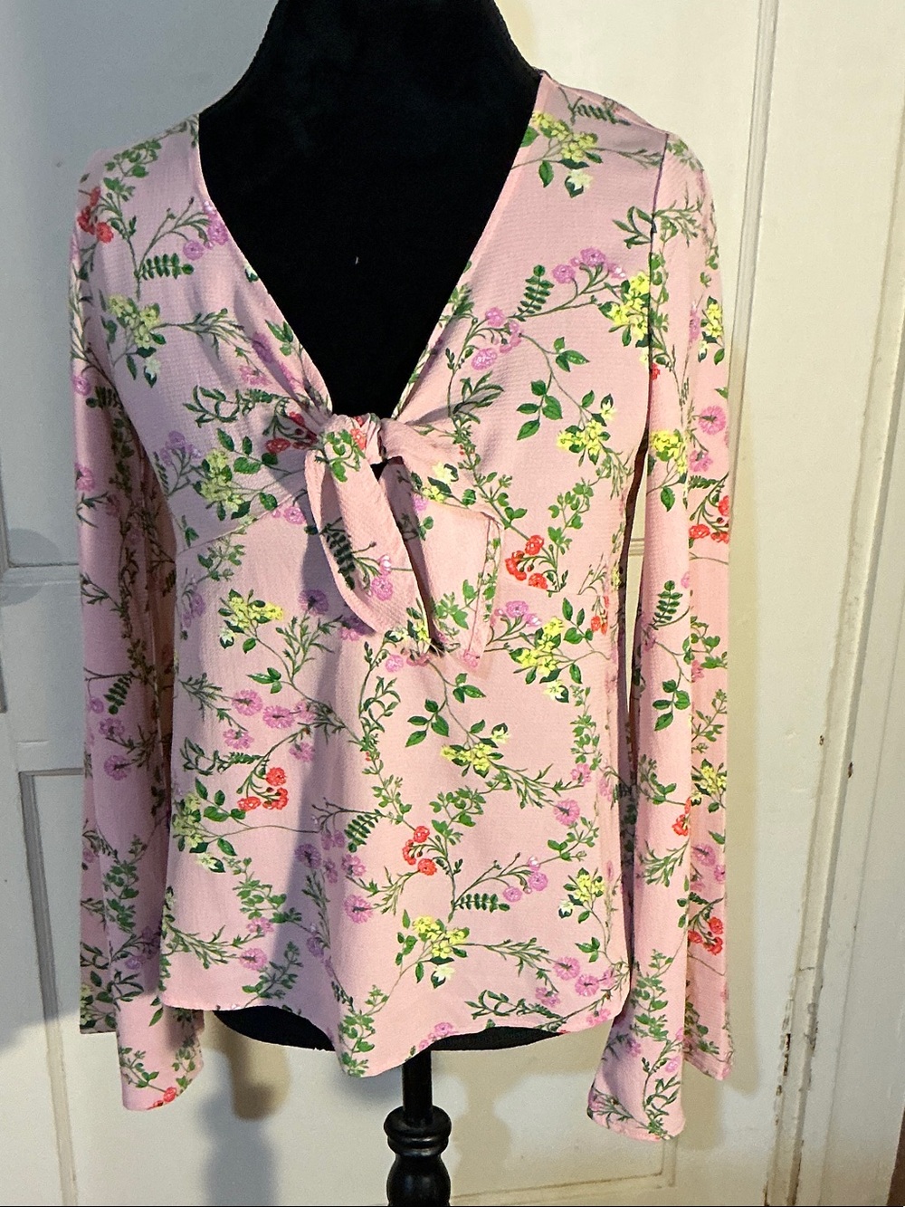 Ten Sixty Sherman Pink Floral Tie-Front V-Neck Blouse